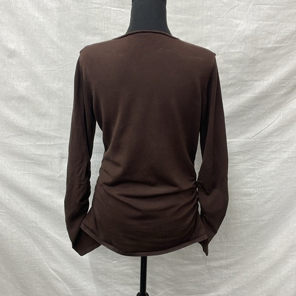 Sculpture Silk brown pullover silk blend top with ruched sides and arms; size L - Picture 4 of 7